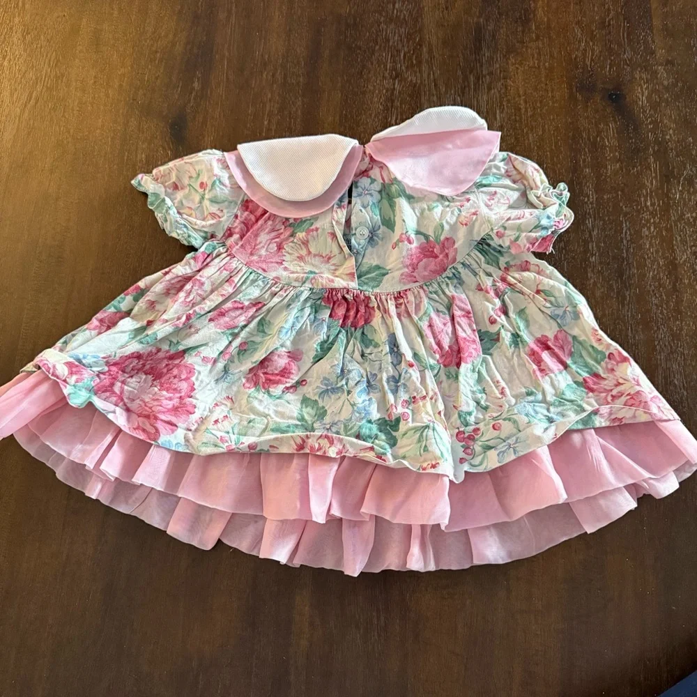 Vintage Made in USA‎ Carter's Floral Baby Dress with White and Pink